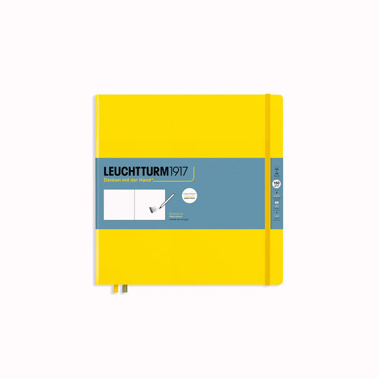 This Yellow Square Sketchbook features 112 pages of white acid-free paper for drawing, each with a gusseted pocket and a page marker.