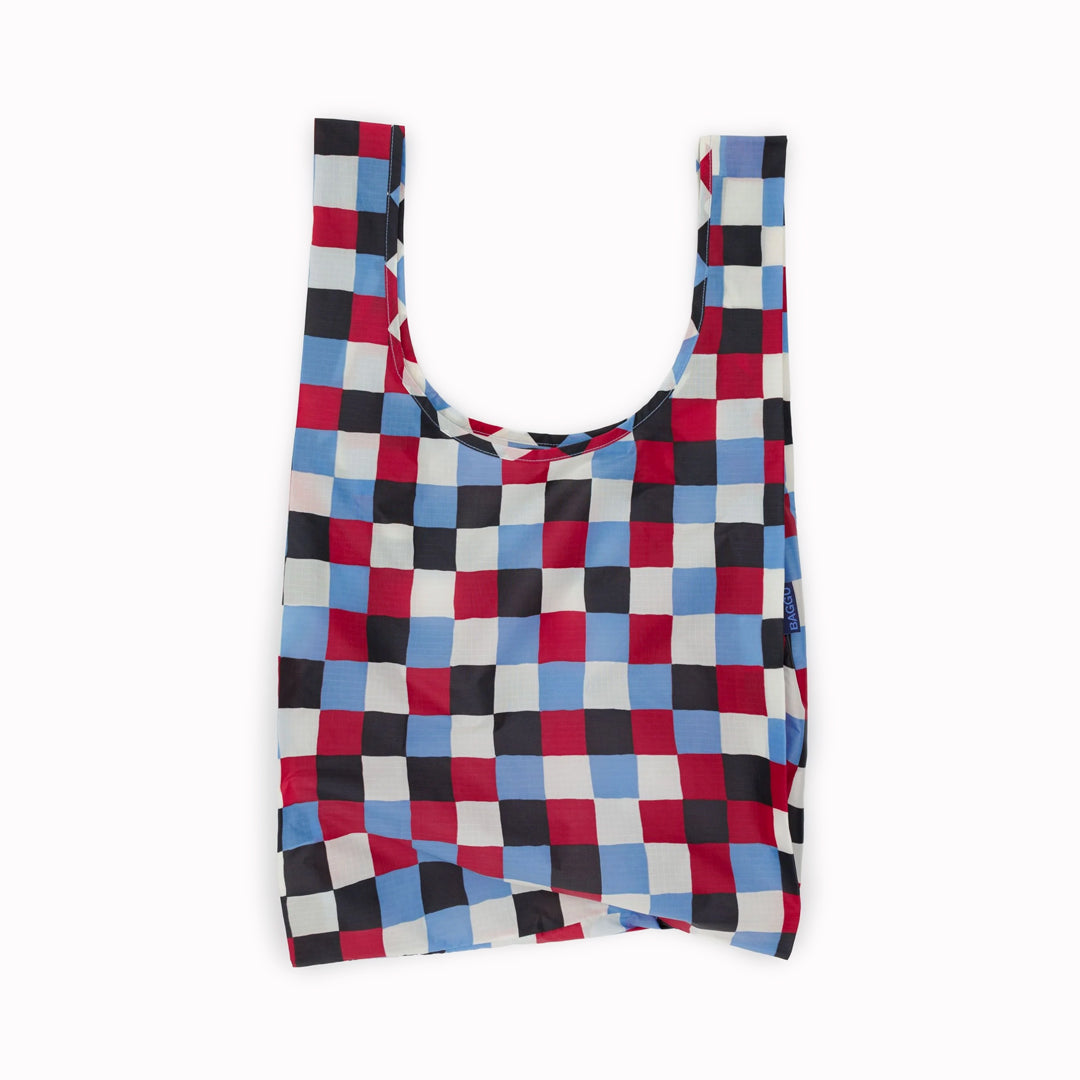 Painted Check Reusable shopping bag from Californian maker Baggu made from super strong ripstop nylon to transport pretty much anything