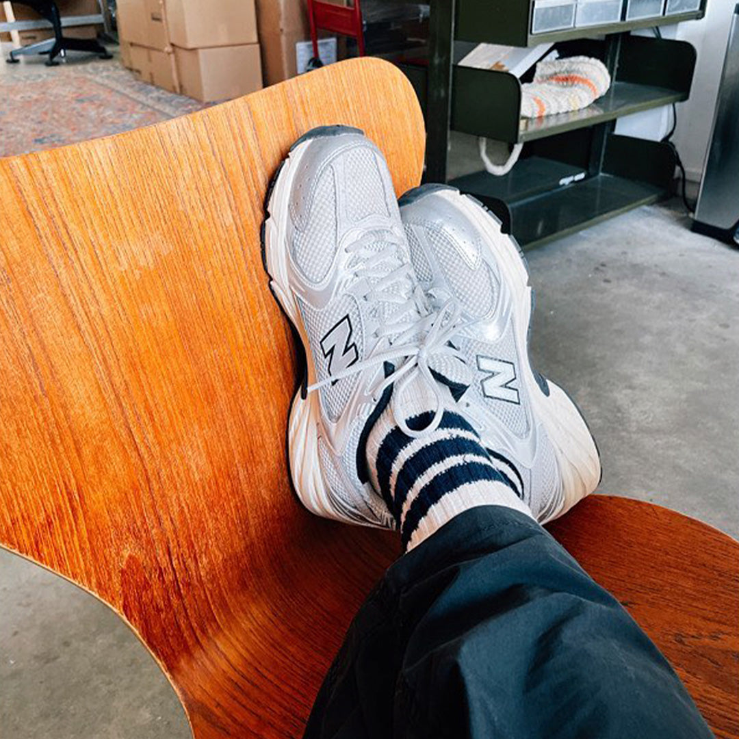 Striped Crew Socks | Ecru + Brick Red