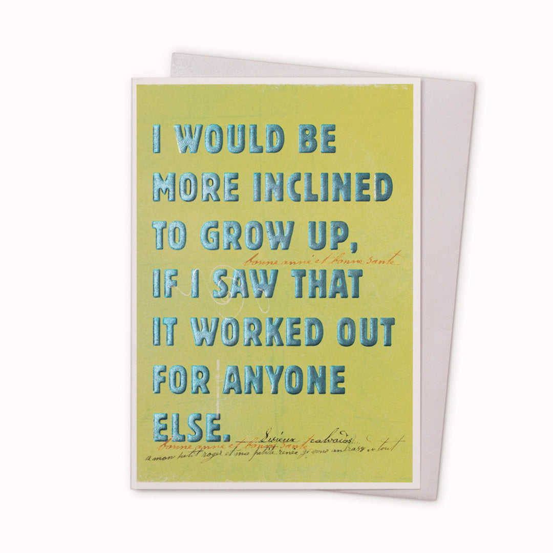 Funny typographic card featuring bold type on a painterly background. Perfect for the birthday of someone young at heart. Deliberately left blank inside for your own personal message, whether for a birthday or 'just because'.