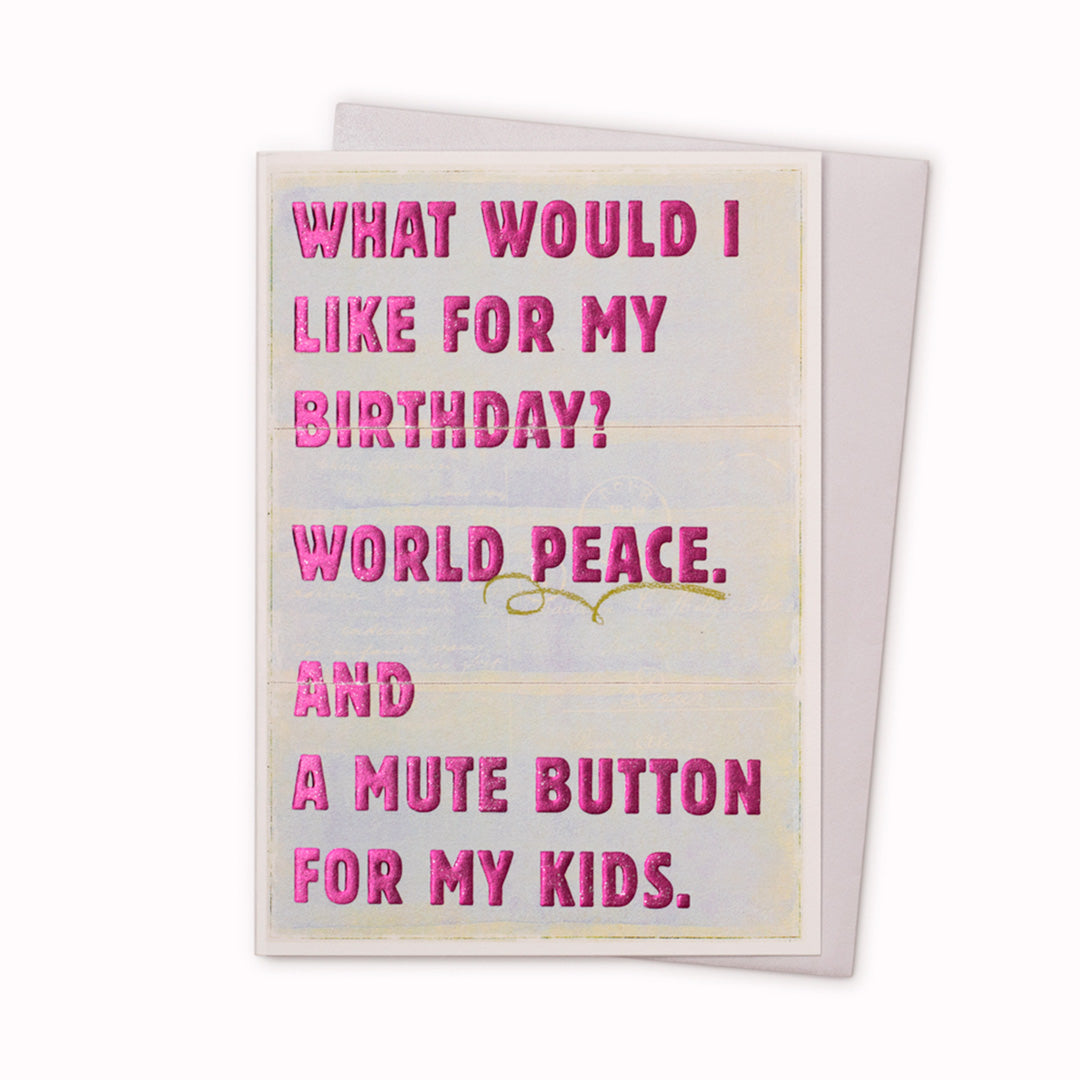 Funny typographic card featuring bold type on a painterly background. Perfect for the birthday of someone young at heart. Deliberately left blank inside for your own personal message, whether for a birthday or 'just because'.