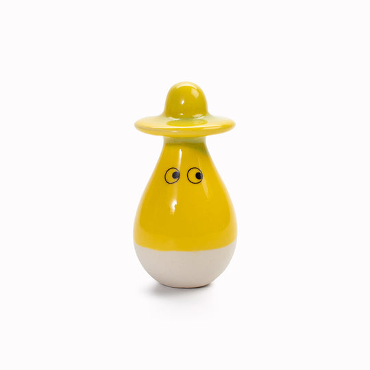 Meet Washi! Washi is a pear shaped, hat wearing, hand glazed ceramic figurine created as a close relative of the classic Arhoj Ghost.