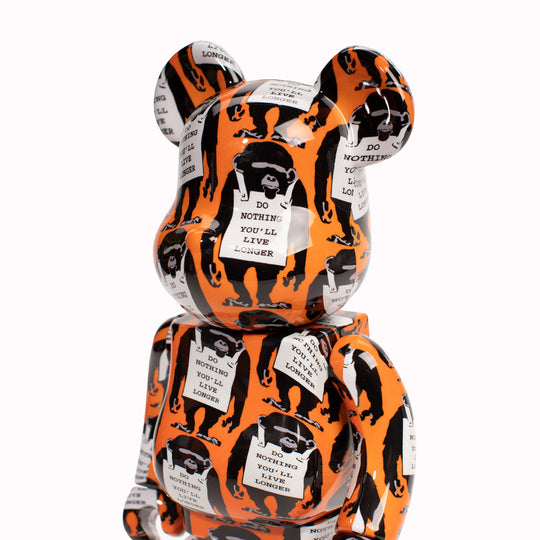 Head Detail of the Bearbrick 400% with Monkey Sign stencil art by Banksy. From the Designer Art Toy Collection from Medicom