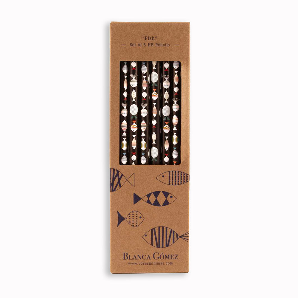 Set of six HB pencils with eraser tops featuring beautiful contemporary designs by Blanca Gomez.
