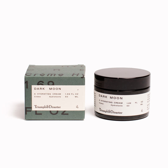 Dark Moon - overnight moisturiser for men from Triumph and Disaster is a scientifically engineered hydrating cream utilising Vitamin C, Olive and Horopito to facilitate healthy, vibrant skin. pictured with box