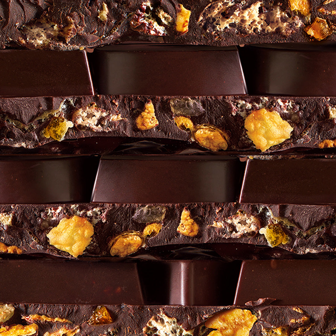 Morn'n Glory Big Chocolate from Fatso, Crunchy cornflakes and a hint of orange alongside the 60% dark chocolate make this the perfect breakfast!