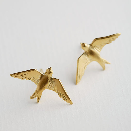 Delicately detailed Flying Swallow stud earrings from Alex Monroe's Classics jewellery collection.