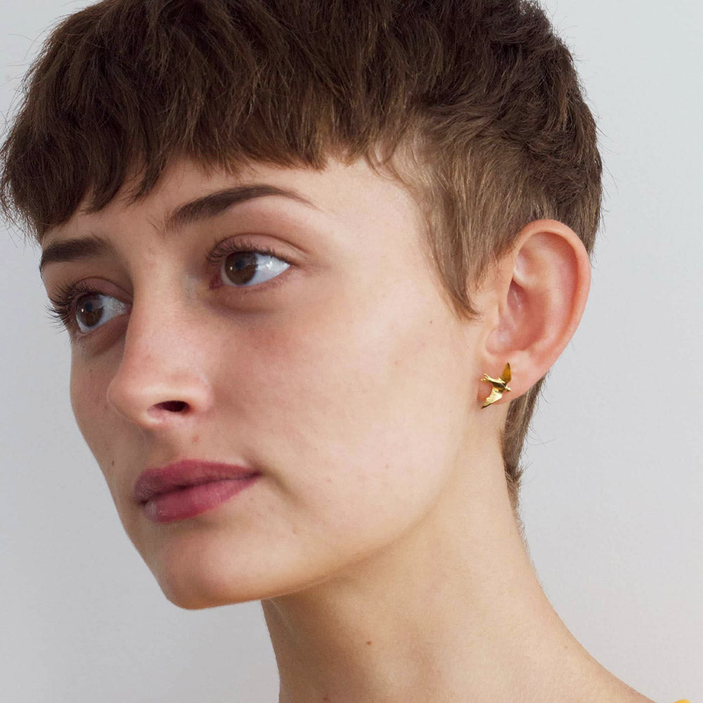 Delicately detailed Flying Swallow stud earrings from Alex Monroe's Classics jewellery collection.