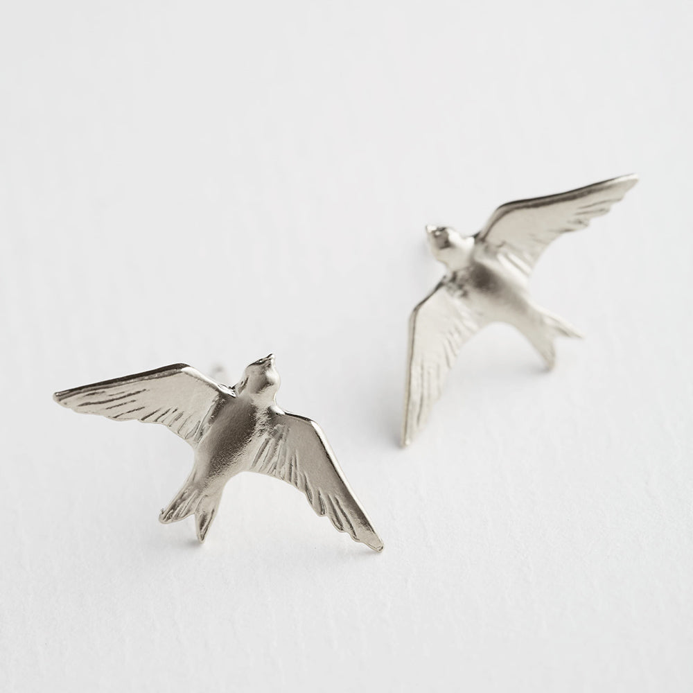 Delicately detailed Flying Swallow stud earrings from Alex Monroe's Classics jewellery collection.