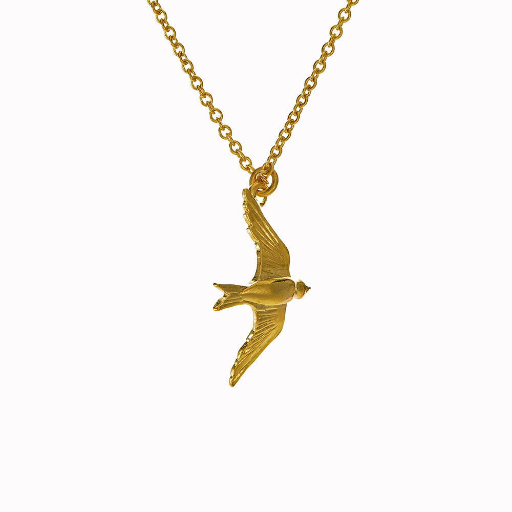 A delicately detailed flying swallow necklace from Alex Monroe's Classics jewellery collection.
