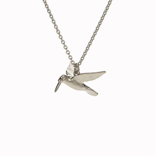 A delicately detailed flying hummingbird necklace from Alex Monroe's Classics jewellery collection.