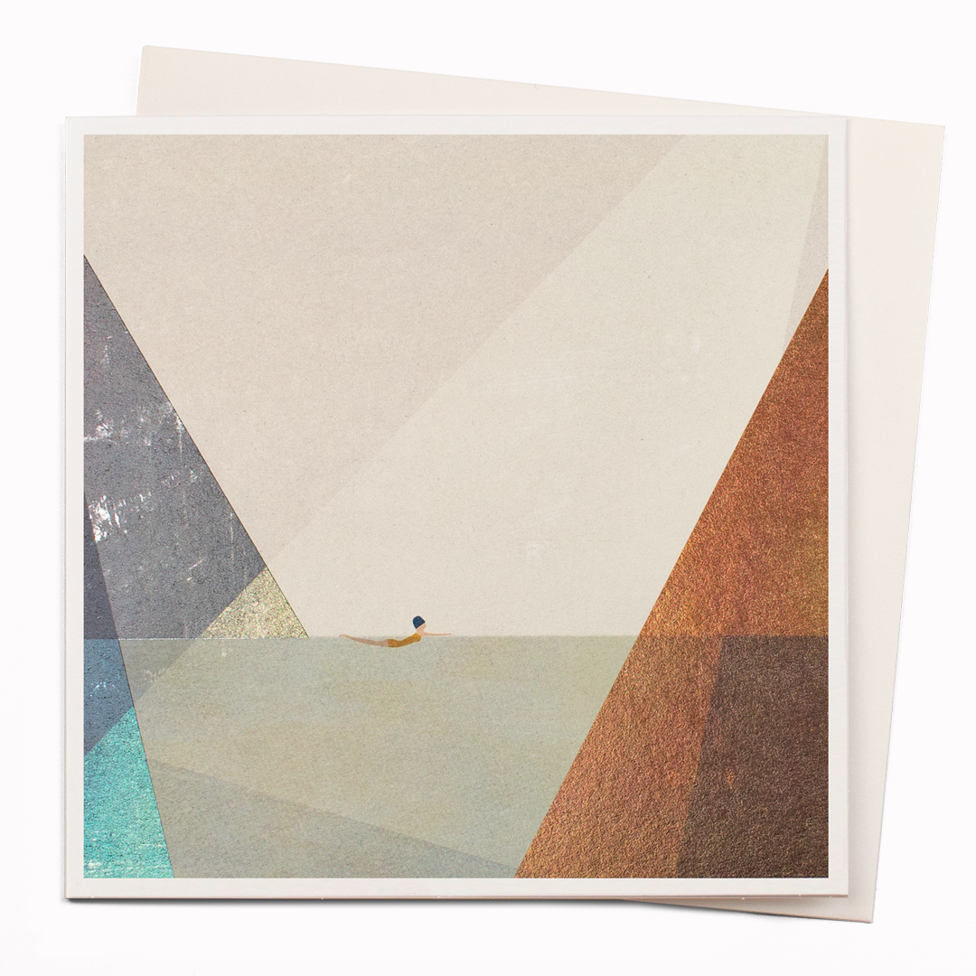 Nadadora Swimmer Art Greeting Card by Blanca Gomez for USTUDIO with cold foil detailing.