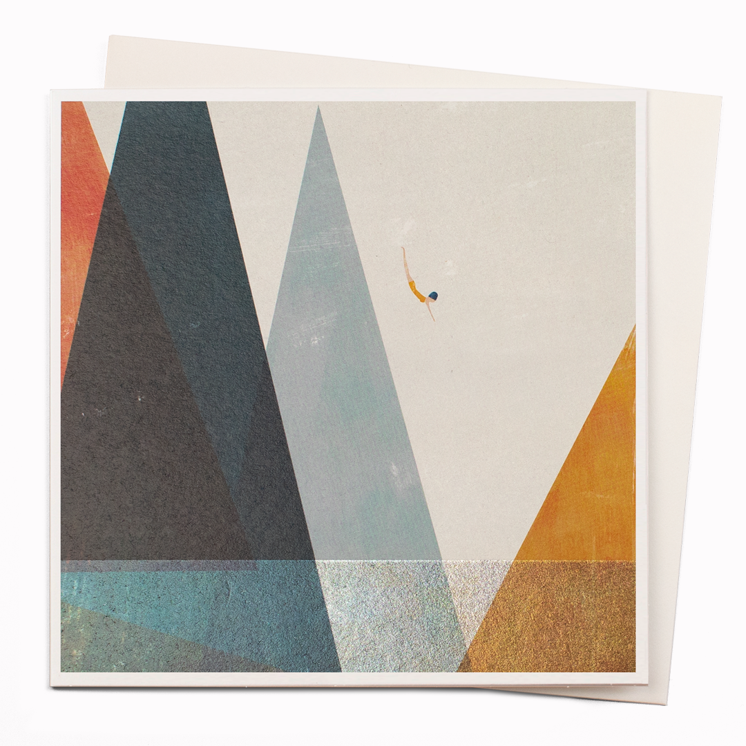 Nadadora Diver Art Greeting Card by Blanca Gomez for USTUDIO with cold foil detailing.
