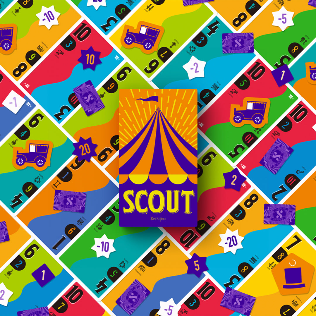 Scout Cover Artwork laid on top of the game cards from Oink Games Japan