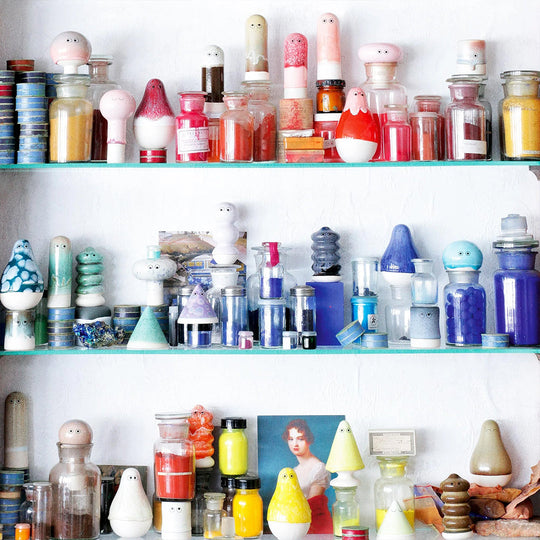 Japanese Inspired Ceramic Figurines on Shelf from Studio Arhoj