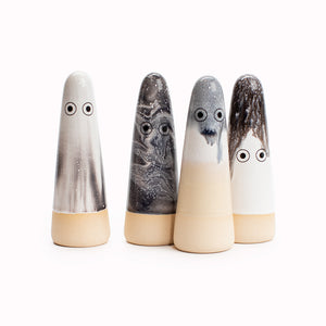 Japanese Inspired Ceramic Ghost Figurines in Monochrome tones from Studio Arhoj