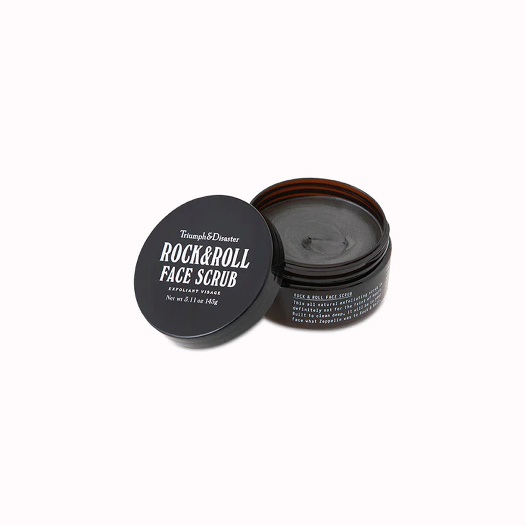 Award winning exfoliator with volcanic ash, Kaolin and green clay from Triumph and Disaster - Rock and Roll Face Scrub cleans out dirty pores and reveals the fresh layers of good skin underneath.