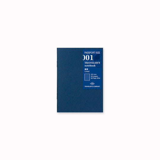 001 Lined is an interchangeable refill for the Traveler’s Co Passport sized notebook system.