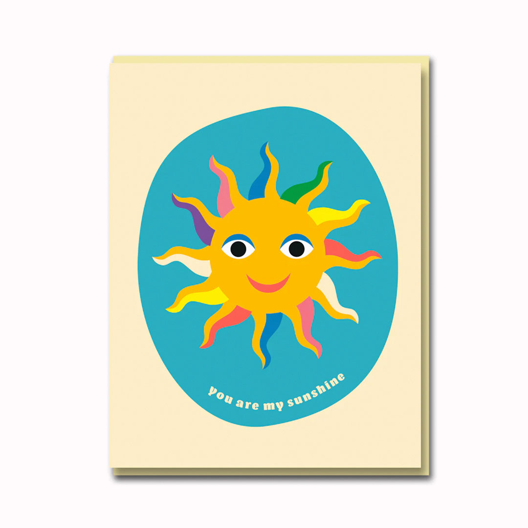 Birthday Greeting card, featuring a joyous sun on a blue background with the words - you are my sunshine, illustration from Bureau Alice