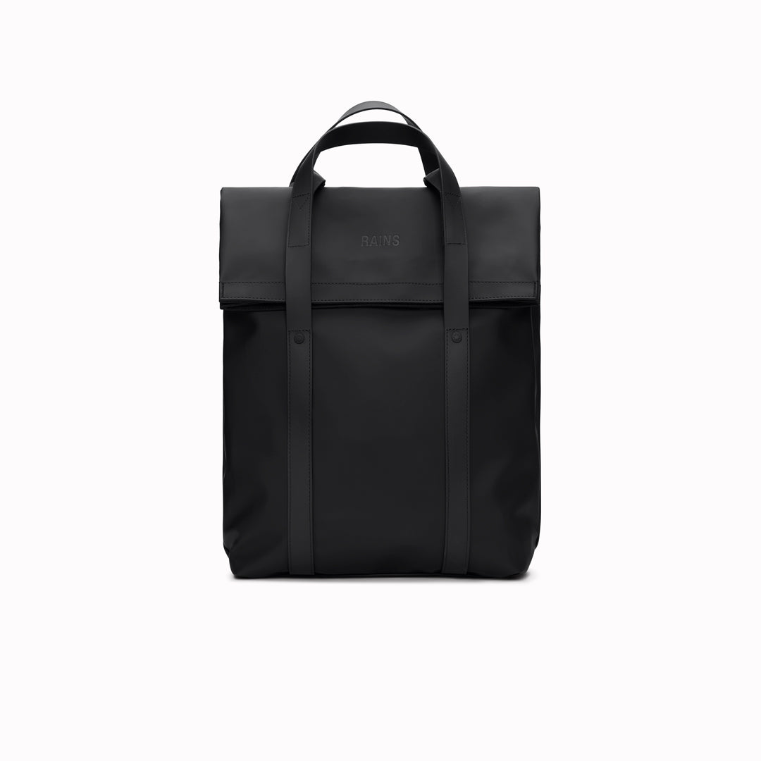 The Rains 2 Way Tote Backpack is characterised by a fold-top opening with the addition signature TPU strap details with top handles.