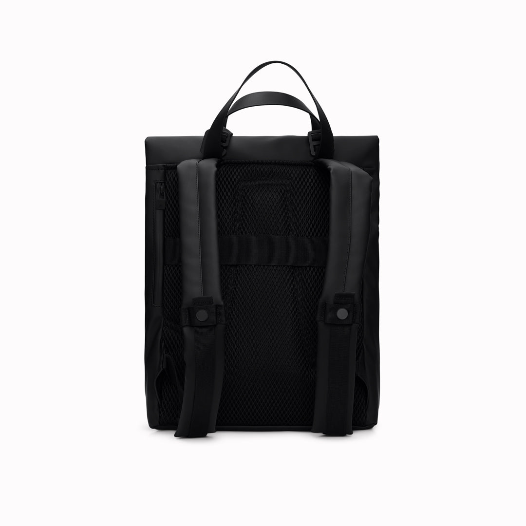 The Rains 2 Way Tote Backpack is characterised by a fold-top opening with the addition signature TPU strap details with top handles.