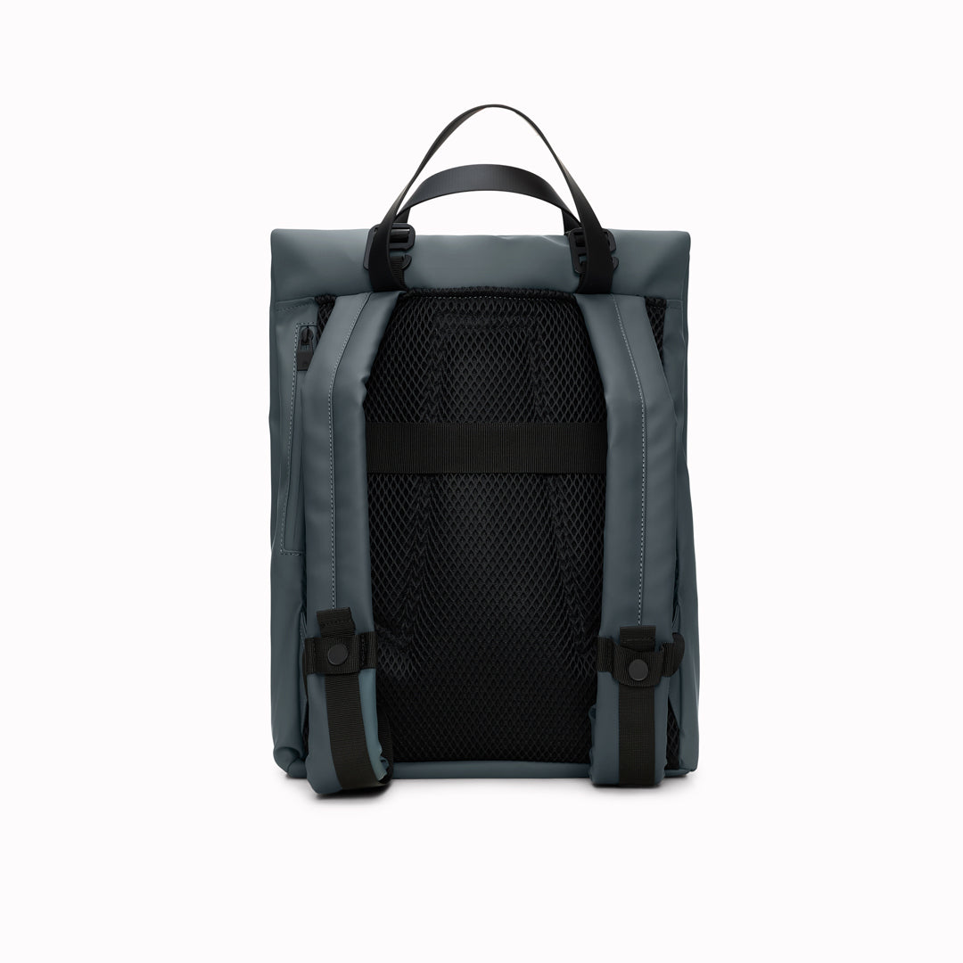 The Rains 2 Way Tote Backpack is characterised by a fold-top opening with the addition signature TPU strap details with top handles.
