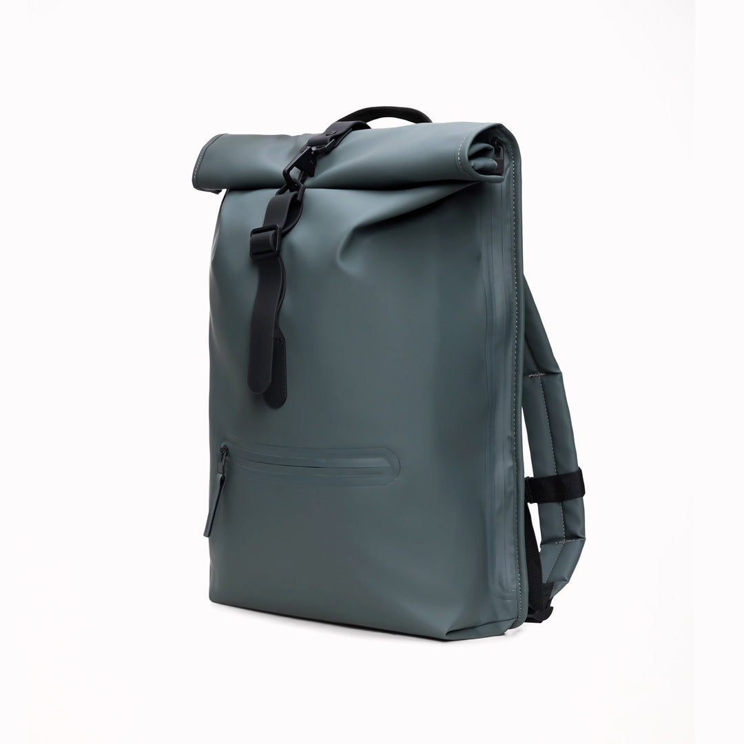 Rolltop Rucksack is Rains’ take on a cycling backpack. Made from Rains’ signature waterproof fabric, this functional backpack has a roll-top closure with an adjustable strap featuring a loop for a bike lock or similar