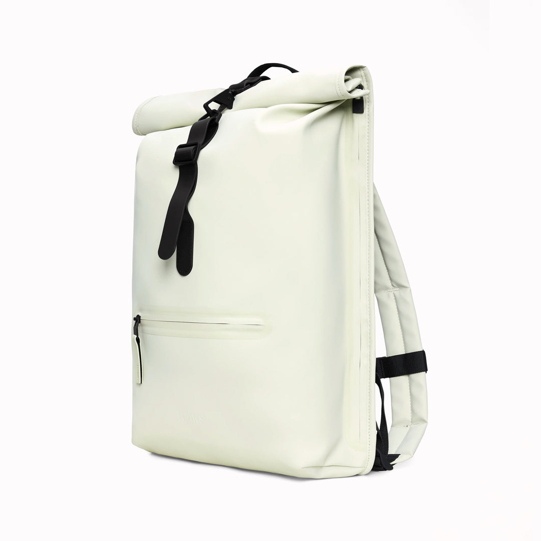 Rolltop Rucksack is Rains’ take on a cycling backpack. Made from Rains’ signature waterproof fabric, this functional backpack has a roll-top closure with an adjustable strap featuring a loop for a bike lock or similar