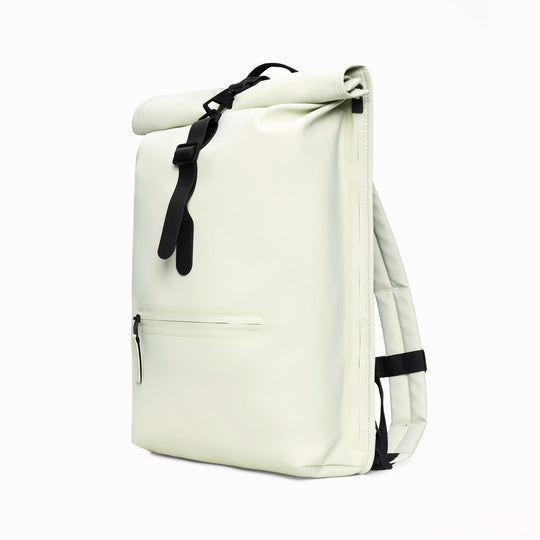 Rolltop Rucksack is Rains’ take on a cycling backpack. Made from Rains’ signature waterproof fabric, this functional backpack has a roll-top closure with an adjustable strap featuring a loop for a bike lock or similar