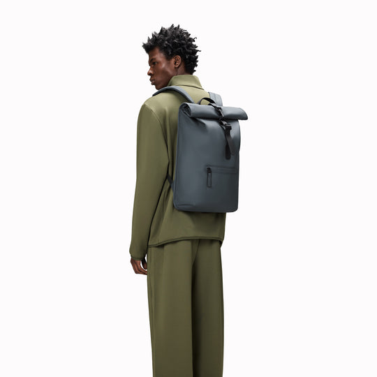 Rolltop Rucksack is Rains’ take on a cycling backpack. Made from Rains’ signature waterproof fabric, this functional backpack has a roll-top closure with an adjustable strap featuring a loop for a bike lock or similar. 