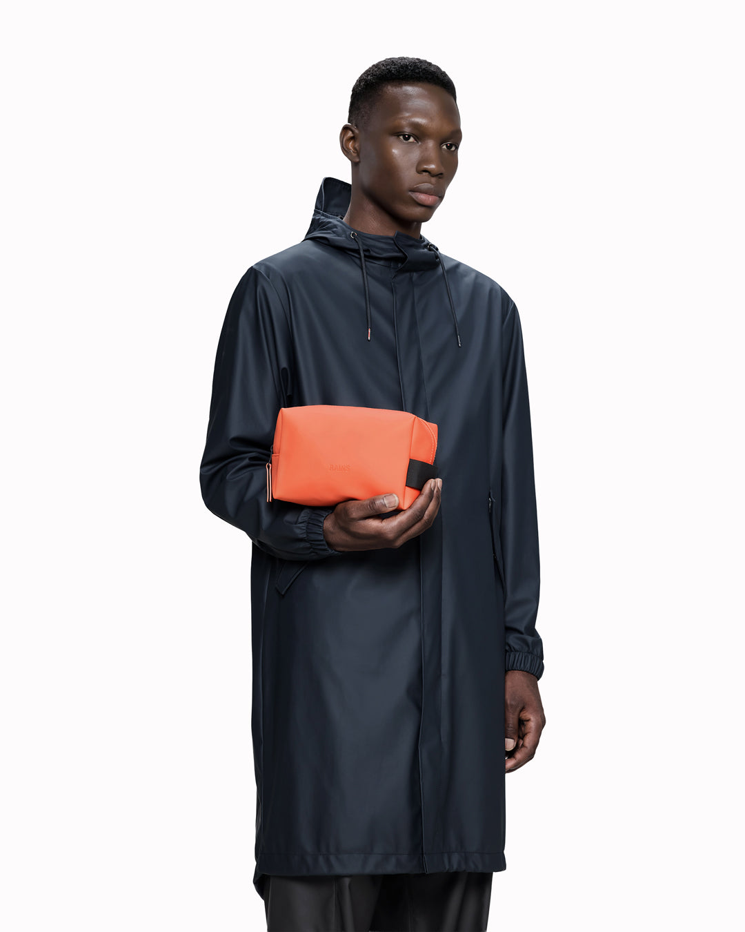 The small unisex wash bag by Rains features one main compartment with inside sleeve pockets and is large enough to fit one’s essential toiletries.