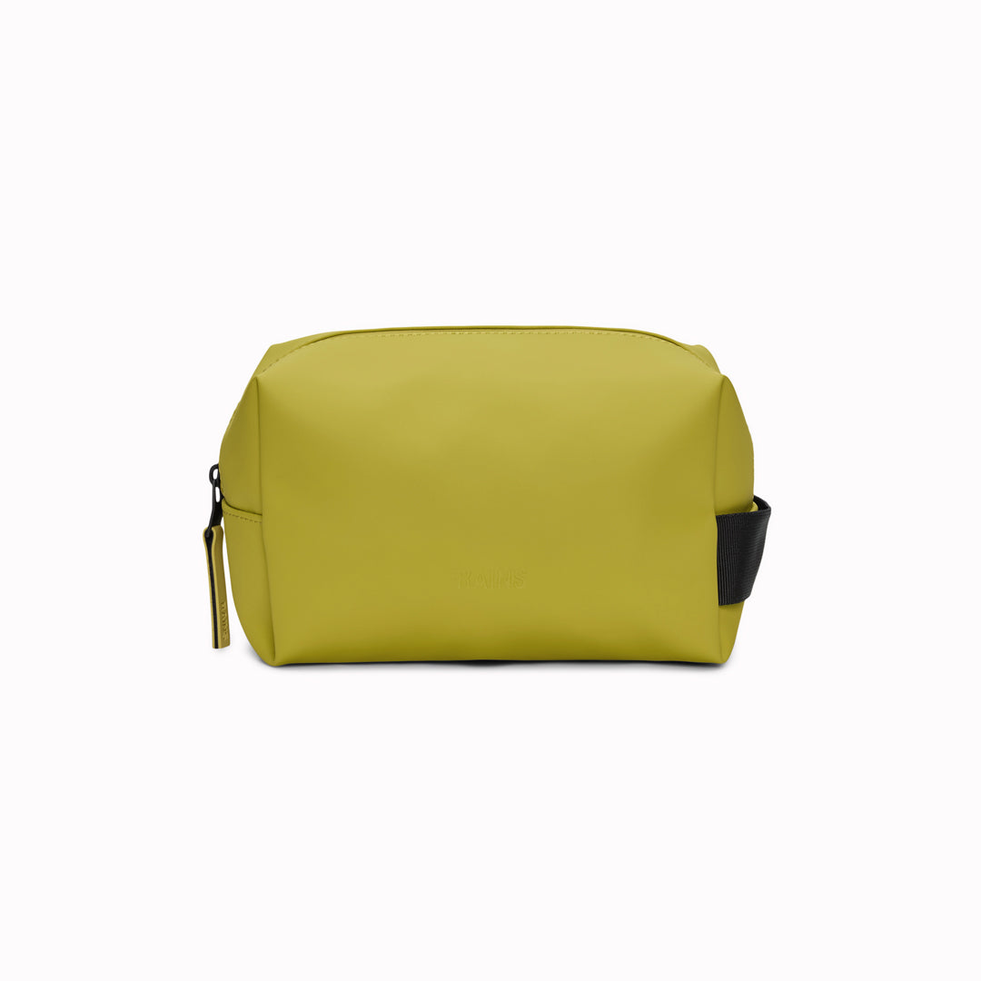The small unisex wash bag by Rains features one main compartment with inside sleeve pockets and is large enough to fit one’s essential toiletries.