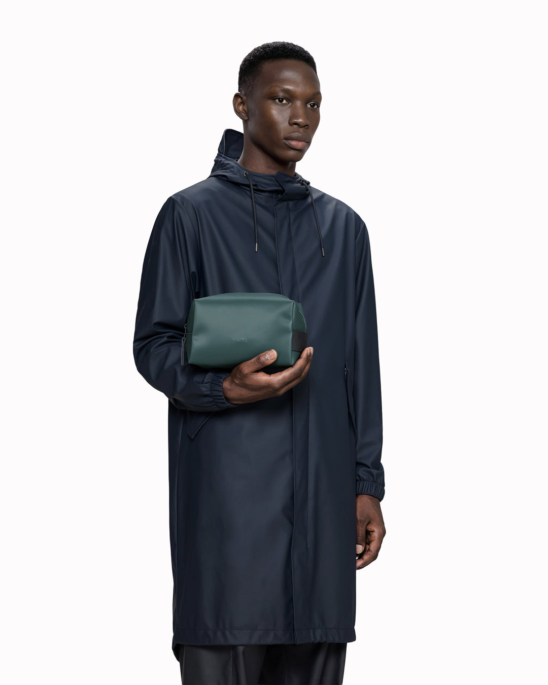 The small unisex wash bag by Rains features one main compartment with inside sleeve pockets and is large enough to fit one’s essential toiletries.