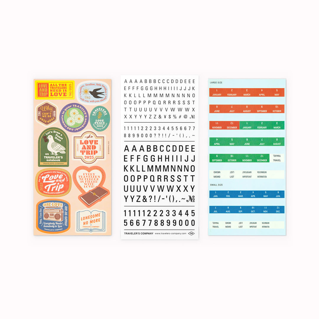 This is a sticker set for customizing TRAVELER’S notebook that makes it more fun, including index and pocket stickers, icon stickers to represent different plans, dry transfer, and stickers to decorate the cover.