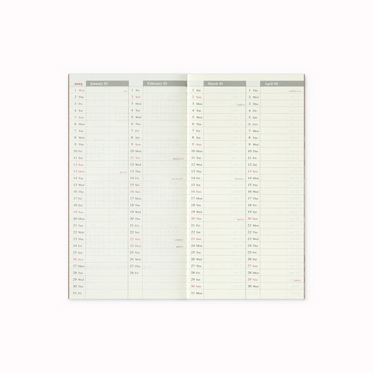 A weekly Diary with a page worth of memo space. On the left side, you have the section where you can write your plans, and on the right side, you have the memo section where the grids are being printed to make writing and drawing easy.