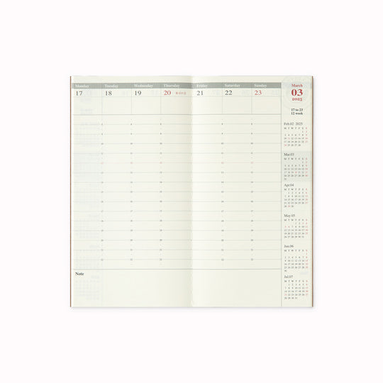 The Vertical Diary is useful for keeping track of schedules on a timely basis. A single notebook covers worth six months. This set includes 2 pcs. for the first half and the second half for 2025. filled with MD paper and includes Bonus Sticker Set.