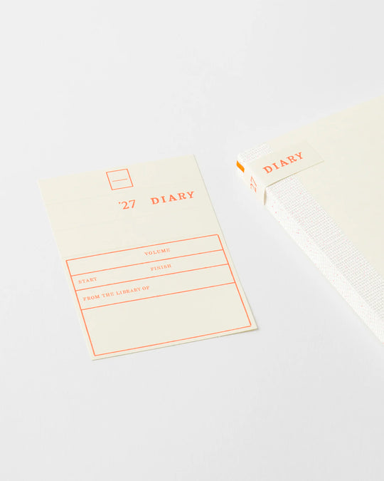 The diary includes block type monthly schedule pages and pages divided into eight sections across a two-page spread for use as a weekly schedule.