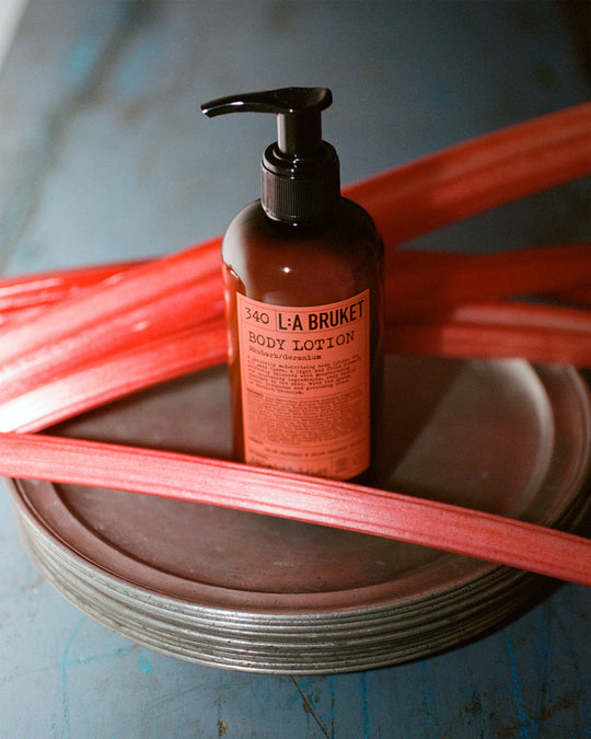Rhubarb &amp; Geranium Limited Edition body lotion from L:A Bruket has fragrance notes of sharp rhubarb and green geranium notes - a fresh, slightly earthy scent profile. 