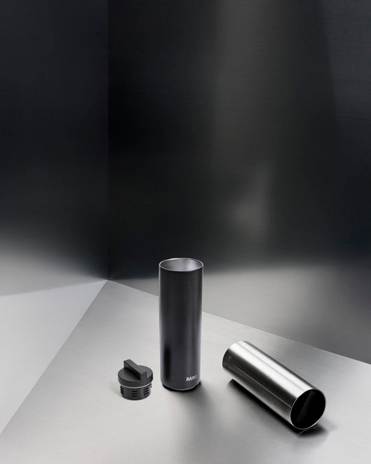 A pared-back insulated flask designed to sit alongside Rains’ everyday carry collection.