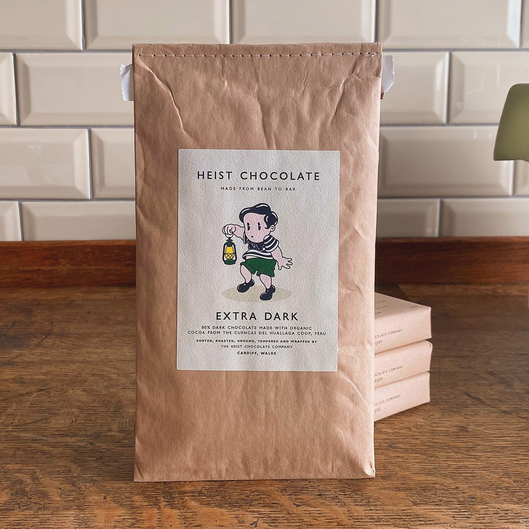 The Extra Dark 80% bar from Heist chocolate contains the same three ingredients as their 70% dark bar, but that extra 10% cocoa, in their expert opinion, is an important step up if you really want to taste the origin of the beans