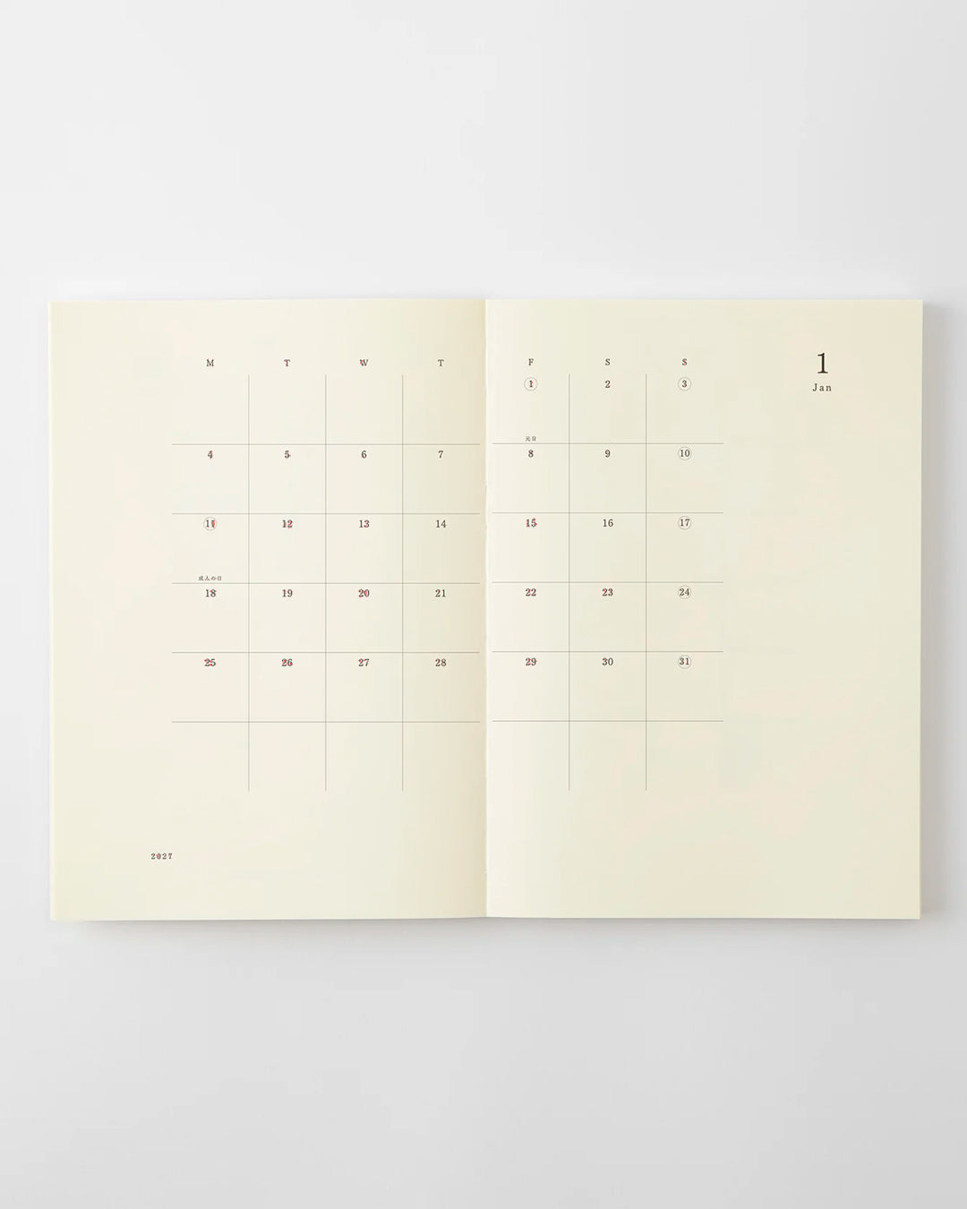 The diary includes block type monthly schedule pages and pages divided into eight sections across a two-page spread for use as a weekly schedule.
