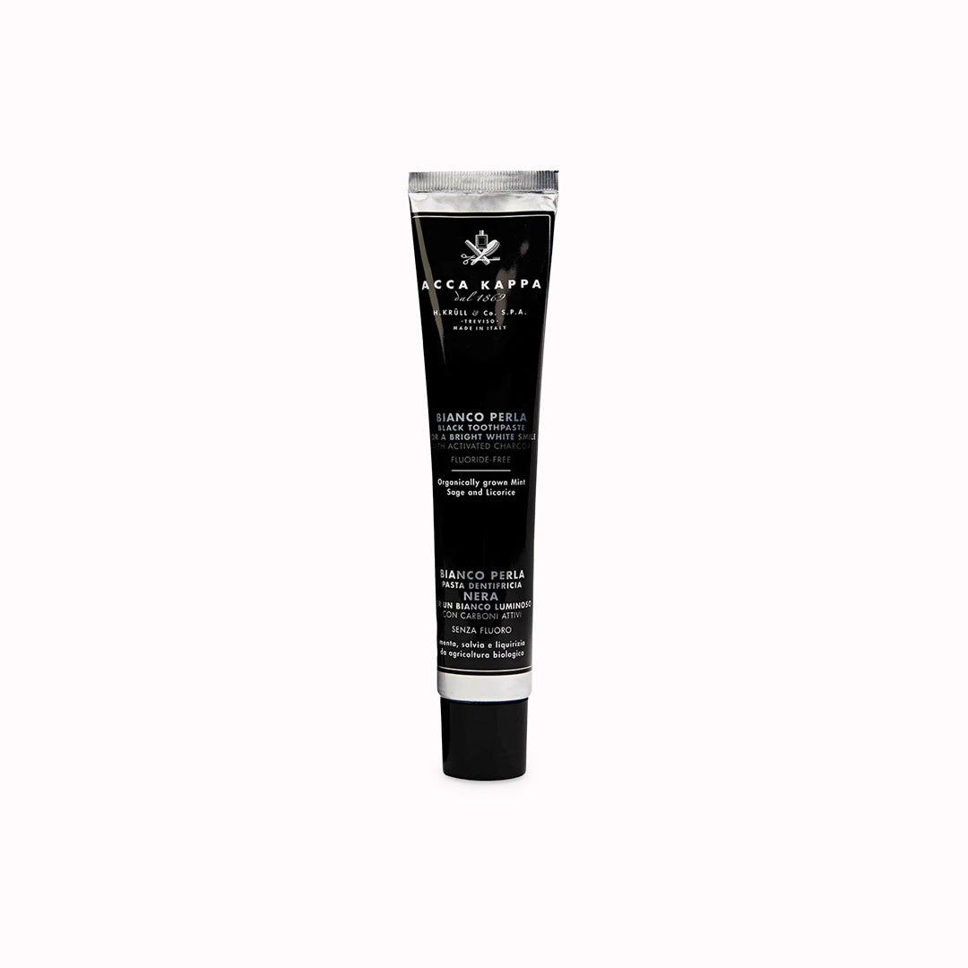 The Acca Kappa Activated Charcoal Fluoride Free Toothpaste is a premium dental care product that combines the natural whitening power of activated charcoal with the soothing properties of extracts like liquorice root and sage.