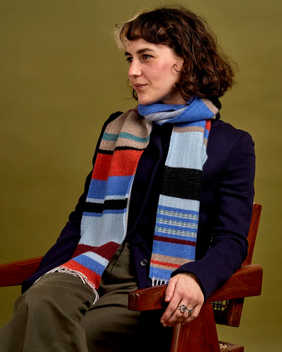 Angus is a classic Wallace Sewell stripe where dynamic, bold bands of colour meet finer stripes, and delicate hopsack details peek through, creating an interplay of scale and texture.