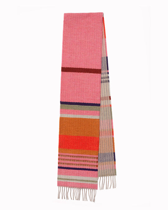 Angus is a classic Wallace Sewell stripe where dynamic, bold bands of colour meet finer stripes, and delicate hopsack details peek through, creating an interplay of scale and texture.
