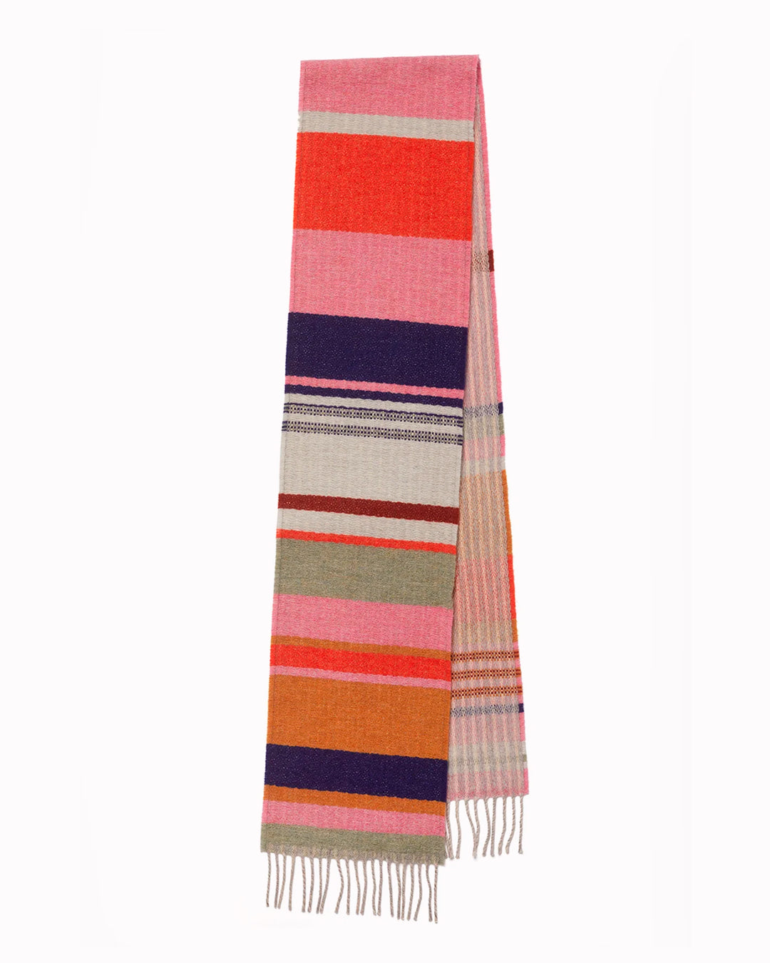 Angus is a classic Wallace Sewell stripe where dynamic, bold bands of colour meet finer stripes, and delicate hopsack details peek through, creating an interplay of scale and texture.