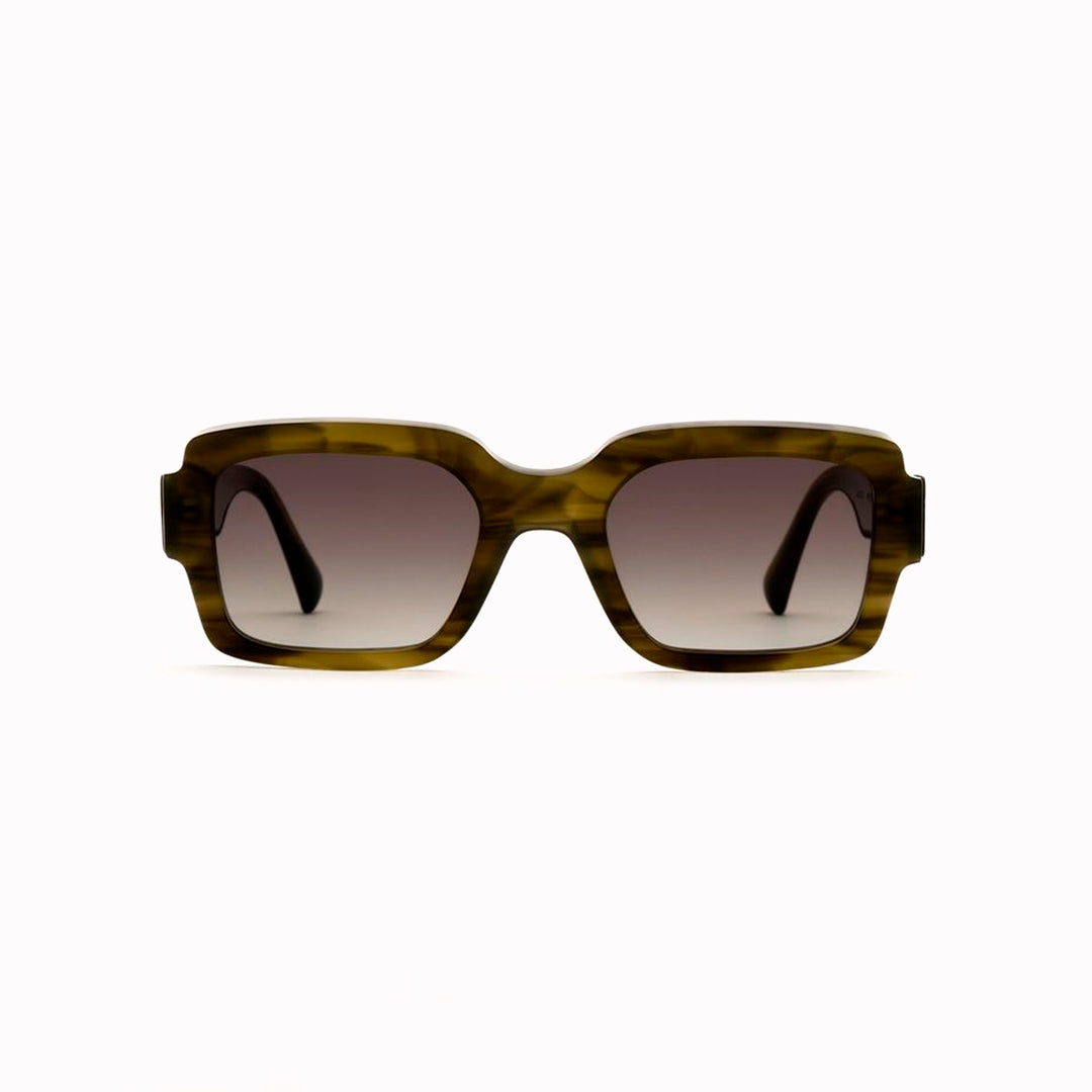 The sharp rectangular frames are crafted by hand from organic and biodegradable acetate, from&nbsp;Mazzucchelli while stainless steel hinges and coated screws ensure premium quality for lifelong wear.&nbsp;