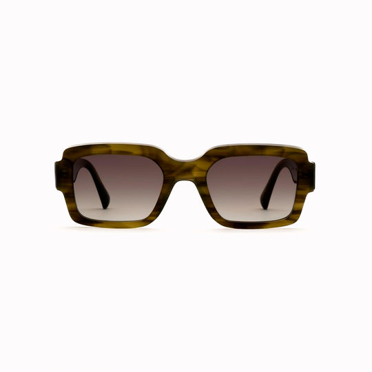 The sharp rectangular frames are crafted by hand from organic and biodegradable acetate, from&nbsp;Mazzucchelli while stainless steel hinges and coated screws ensure premium quality for lifelong wear.&nbsp;