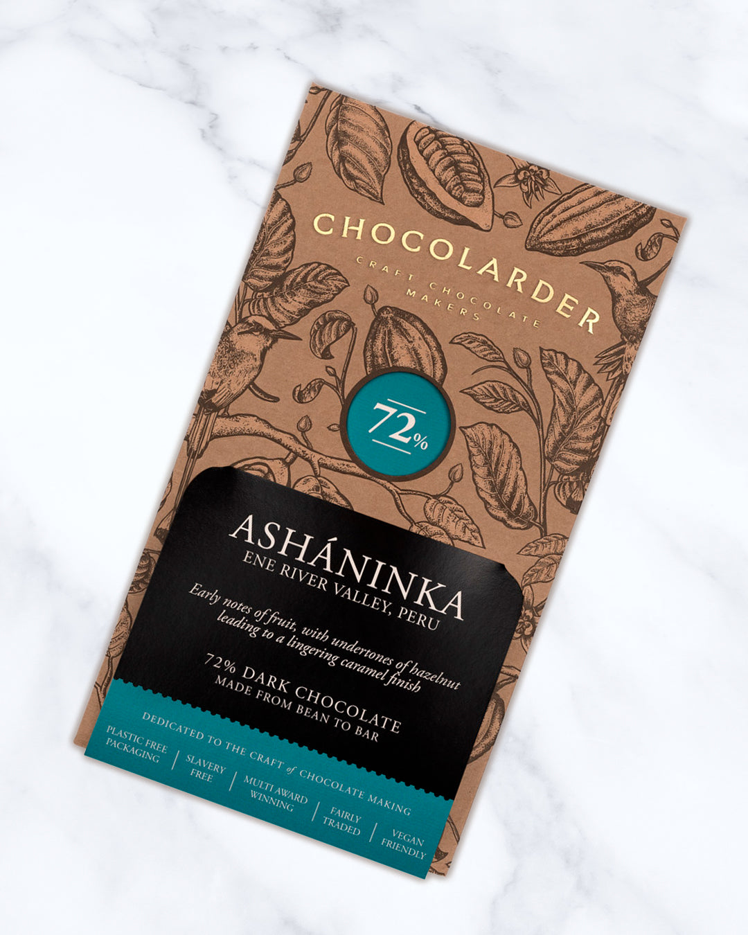 This is a single-origin dark chocolate made from cacao grown by the Asháninka communities in Peru’s Ene River valley.