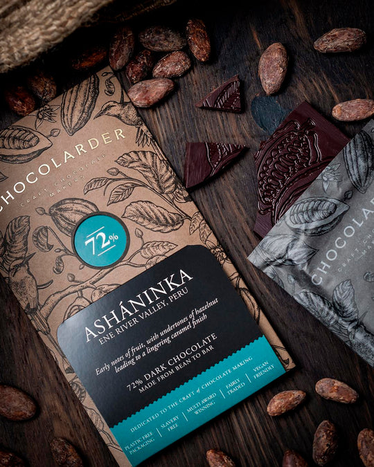 This is a single-origin dark chocolate made from cacao grown by the Asháninka communities in Peru’s Ene River valley.
