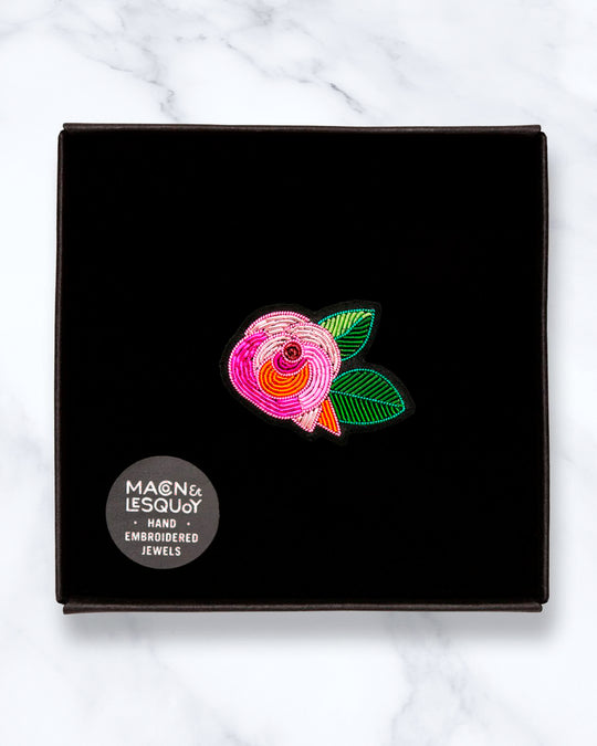 Make a statement with this beautiful August's Rose hand embroidered decorative lapel pin by Paris based Macon et Lesquoy